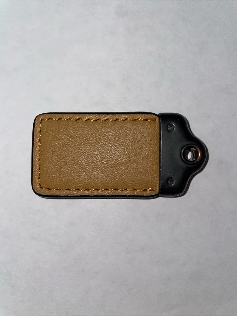 Coach Black Leather Key Tag with Gold Stitching